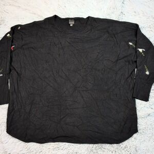 Aaeda Shirt Womens 2X‎ Black Top Floral Embroidery Soft Casual Comfort Stretch